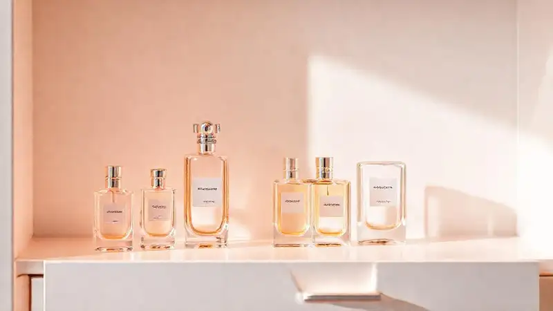 Frascos de perfume elegantes en tonos pastel