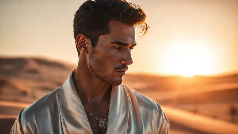 Un hombre elegante evocaba lujo desértico