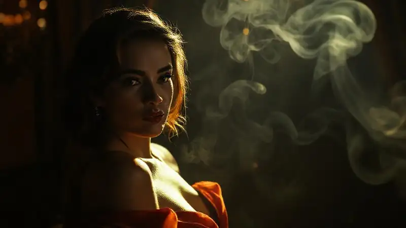 Una mujer elegante emana sensualidad oscura