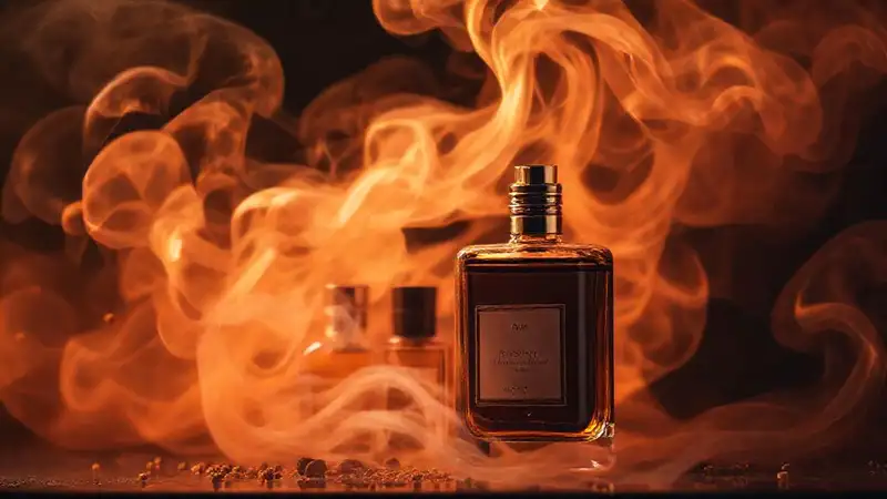 Un perfume lujoso en sombras oscuras