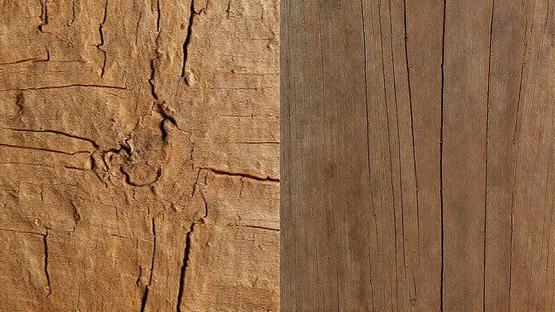 Comparación de madera antigua y sintética