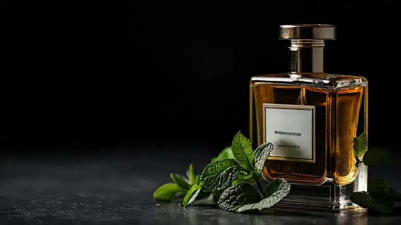 Hojas de menta y perfume elegante