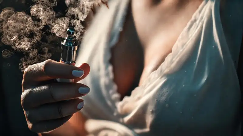 Una botella elegante mancha una falda