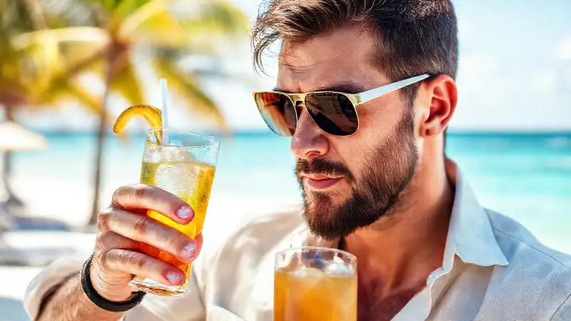 Un hombre elegante disfruta la playa