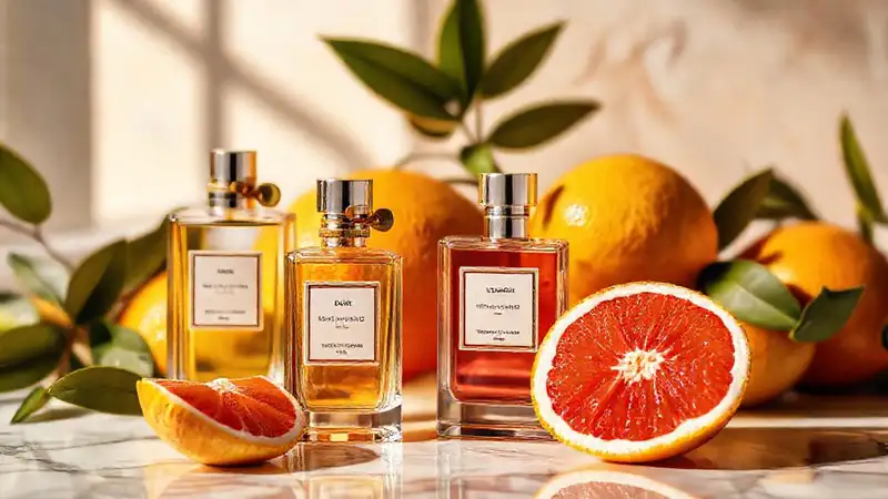 Botellas de perfume cítricas