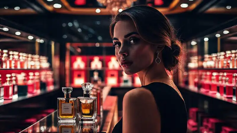 Lujo y sofisticación en una boutique oscura