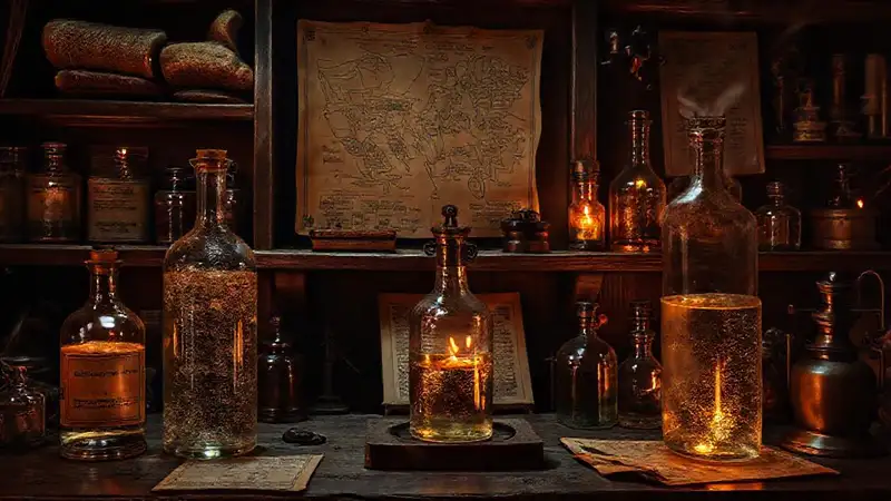 Un laboratorio alquímico antiguo y misterioso