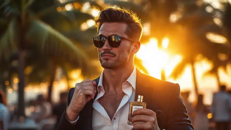 Un hombre elegante disfruta la hora dorada