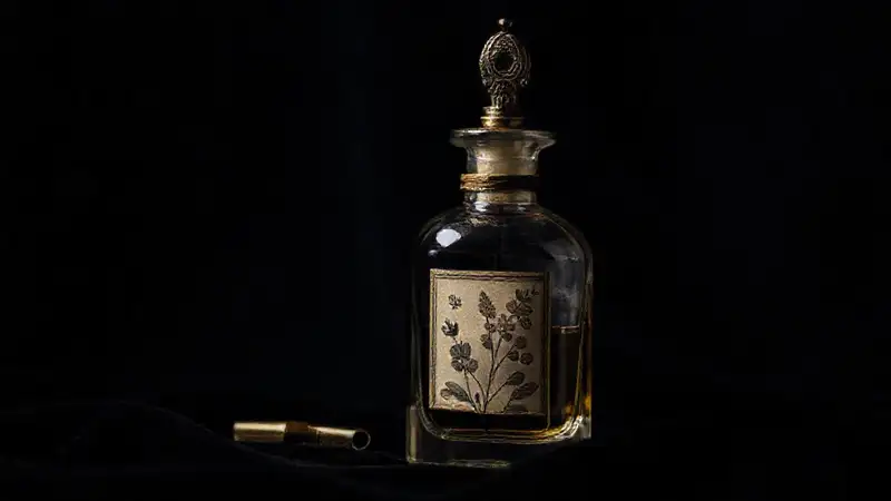 Un frasco de perfume vintage y misterioso