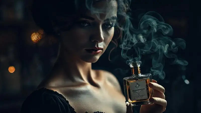 Perfume elegante en oscuro misterio