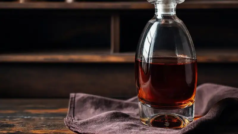 Una botella oscura resplandece con elegancia