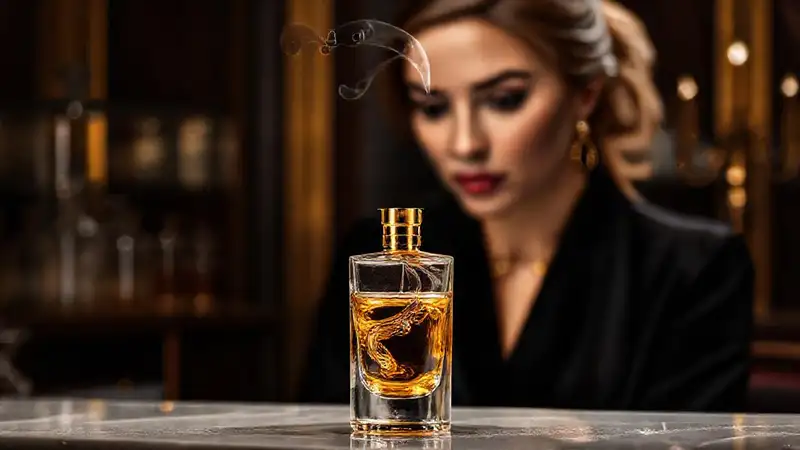 Perfume elegante en terciopelo oscuro