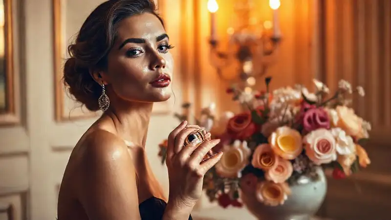 Una mujer elegante exalaba un aroma sofisticado