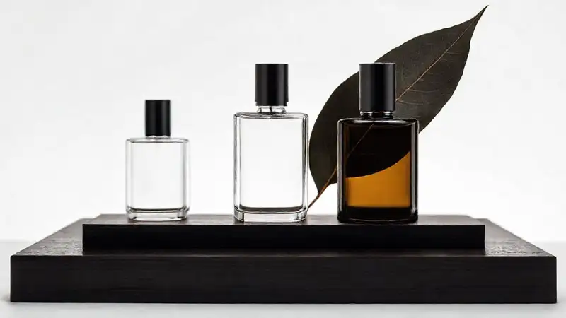Perfumes minimalistas en madera oscura