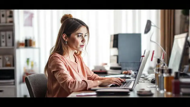 Mujer confusa frente a un portátil