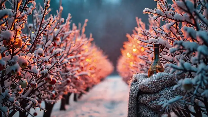 Un huerto de manzanas invernal y elegante