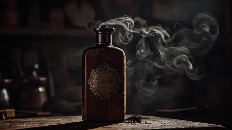 Un perfume lujoso emana de madera oscura