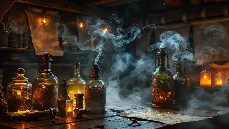 El laboratorio alquímico emana misterio y magia