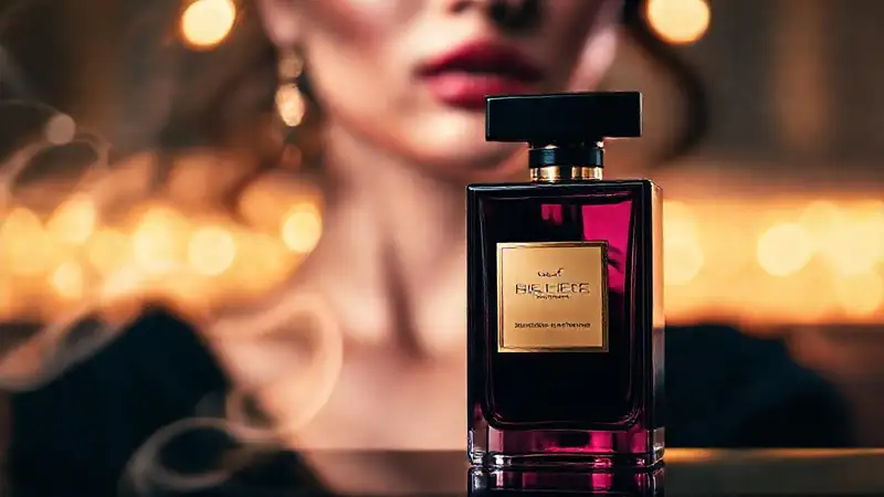 Perfume elegante en terciopelo dorado