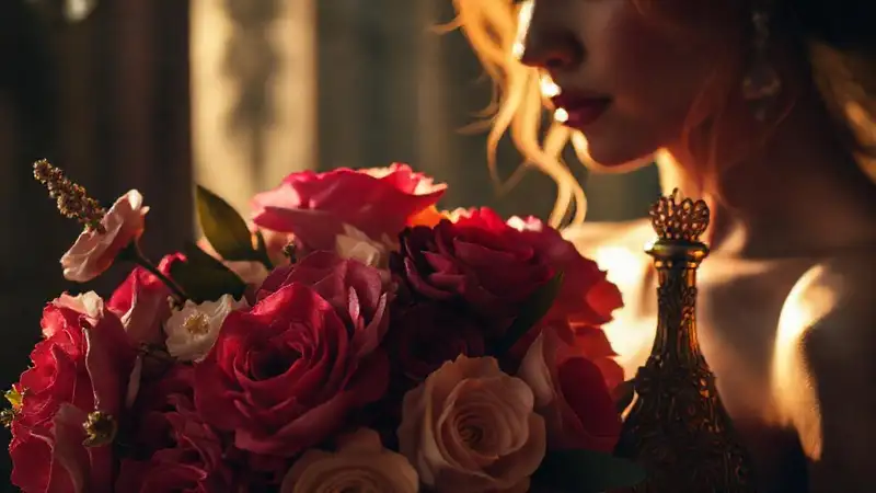 Una mujer misteriosa en un bouquet lujoso