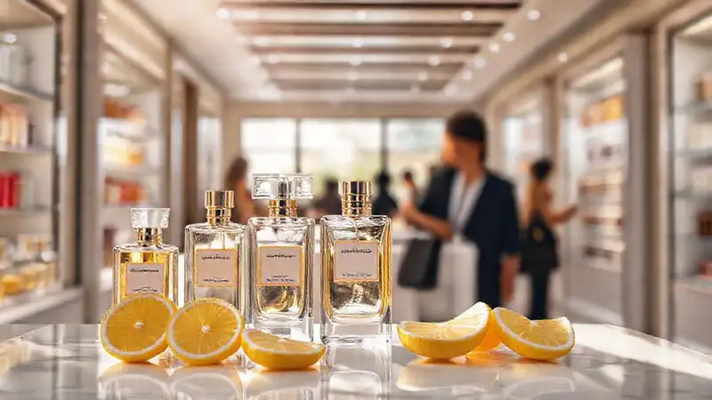 Perfumería lujosa captura la luz y elegancia