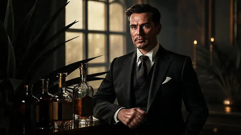 Un hombre sofisticado en un estudio elegante