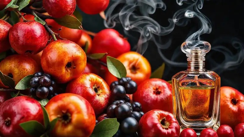 Frutas y fragancias en estudio artístico
