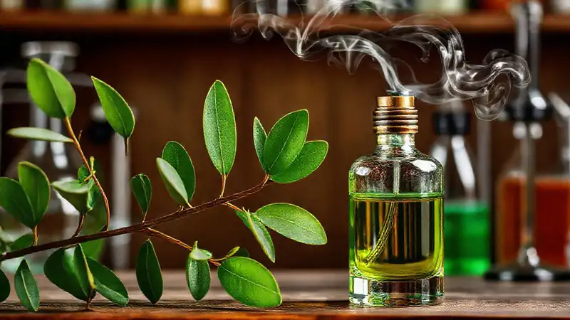 Eucalipto exala aroma en laboratorio oscuro